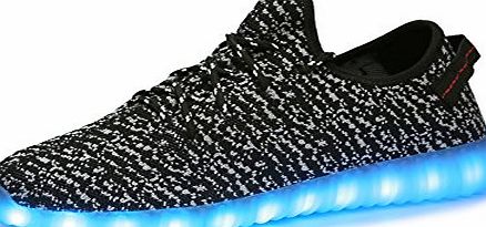 iPretty LED Lights Luminous Shoes Unisex Lace Up Trainers Casual Spinning Sneaker Couples Shoes USB Charg ing Black