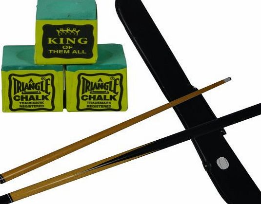 IQ Pool 2 piece trade quality 48 inch snooker / pool cue with FREE cue case amp; 3 FREE Triangle Green Chalks