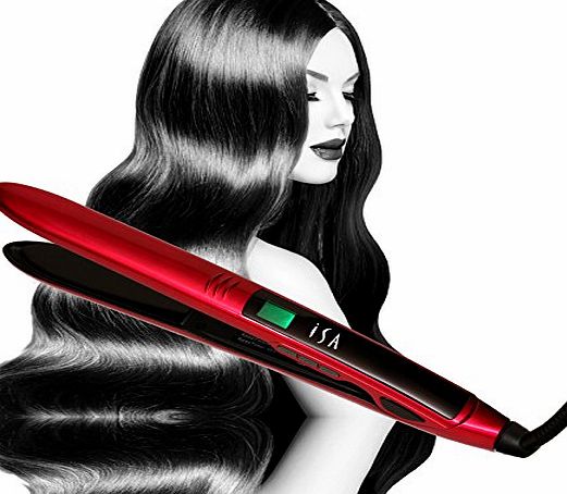 ISA Professional Titanium Hair Straighteners Digital Flat iron 1 Inch Red 2 Year Warranty