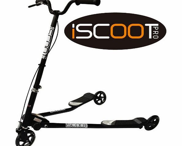 iScoot Pro Tri Push Scooter Winged Speeder Tri Wheel 3 Wheel Kick Scooter Bobbi Board for Boys / Girls / Children Kickboard - Black