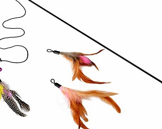 Itplus Kitten/Kitty Pet Toy Interactive Chaser Training Rod Cat Catcher Feather Wand Fishing Pole Teaser with Two Feather Refill Replacement