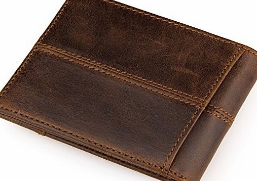 ITSLIFE Mens Designer Genuine Leather High Quality Premium Splicing Short Wallet 8 Card Slots Trifold Luxury Coin Pocket(Brown)