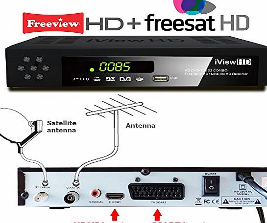 iView HD FULL HD COMBO Freeview HD   Freesat HD Satellite Receiver Set Top Digi Box Terrestrial Tuner amp; Multi Media Player amp; RECORDER 1080P Television FTA Analogue to Digital TV Converter DVB-T2   DVB-