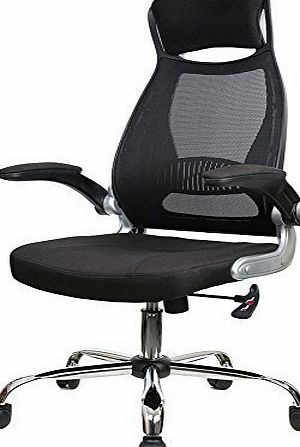 IWMH Black Ergonomic Mesh Back High Back Office Chair With Foldable Armrest Height Adjustable Swivel Chair Task Chair Desk Chair