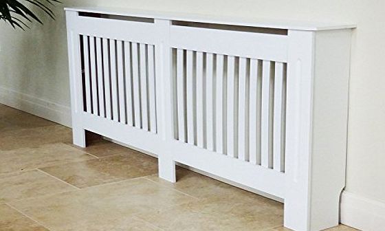 Jack Stonehouse Painted Radiator Cover Cabinet With Vertical Modern Style Slats In White MDF (X-Large)