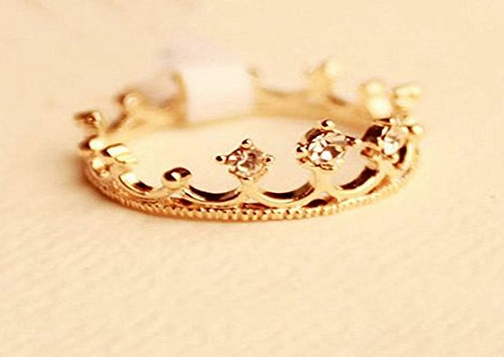 JaneDream 1 Pc Girl Glittering Rhinestone Crown Ring 17mm Gold