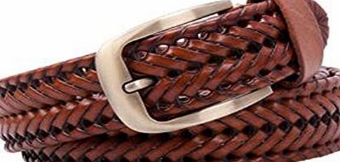 JasGood Mens Fashion Vintage Perforated Casual Braid-Weave Belt With Classic Buckle, Brown, 48.5Inch