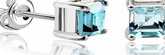 Jewelrypalace  Girls Women Square Gemstone Natural Sky Blue Topaz Stud Earrings 925 Sterling Silver Pierced