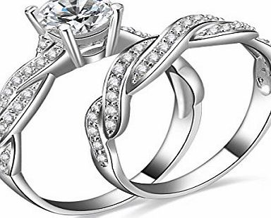 Jewelrypalace  Women 1.5ct Infinity Cubic Zirconia Anniversary Promise Wedding Band Engagement Ring Bridal Sets 925 Sterling Silver Size T 10