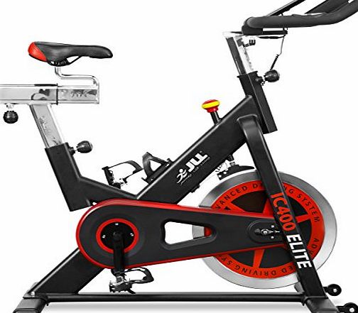 JLL IC400 ELITE Premium Indoor Cycling exercise bike, Fitness Cardio workout with advanced Belt driving system, 20kg flywheel which allows a smooth ride, Ergonomic adjustable handle bar and fully adj