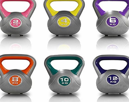 JLL Vinyl Colour Coded Kettlebells Home Gym Training Weight Fitness Kettlebell 2kg, 4kg, 6kg, 8kg, 10kg amp; 12kg and Set Combinations. (Yellow, 4KG)