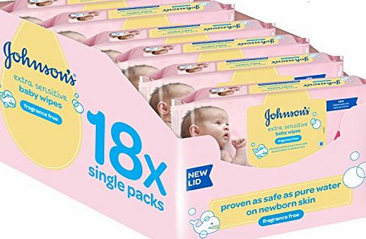 Johnsons Baby Extra Sensitive Fragrance Free Wipes - Pack of 18, Total 1008 Wipes