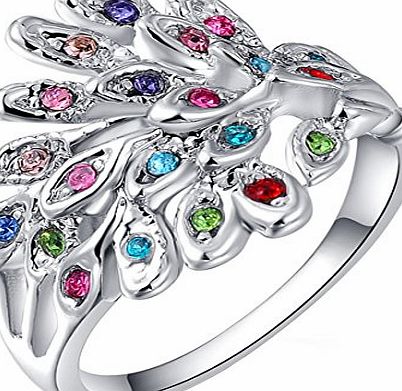 joyliveCY 2016 Fashion Womens Elegant Platinum Peacock White Diamond Ring UK Size L 1/2