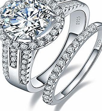 JQUEEN 3.45ct 925 Sterling Silver Brilliant Round Engagement Wedding Ring set (P)