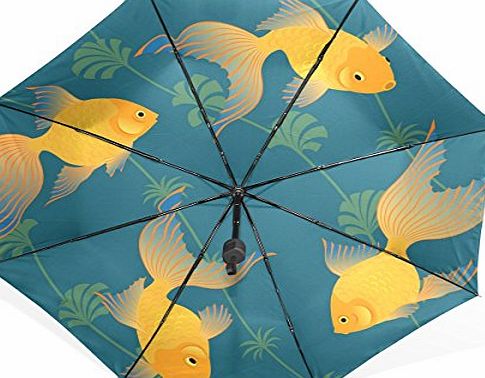 JSTEL UV Protection Compact Folding Umbrella,Cartoon Ocean Sea Yellow FishAnti-UV Sun Umbrella Easy Carrying Light Weight Foldable Travel Sun Brolly