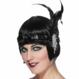 Just For Fun Charleston Headband (deluxe) - Black Satin with feather