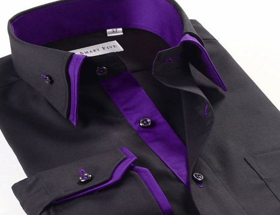 Jynx Mens Designer Italian Slim Fit Formal Casual Shirts Long Sleeve Size S M L XL (L, Black Purple DC07)