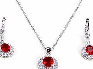 Kariannes Secret Platinum plated sterling silver with created ruby diamond Neckace and earring set