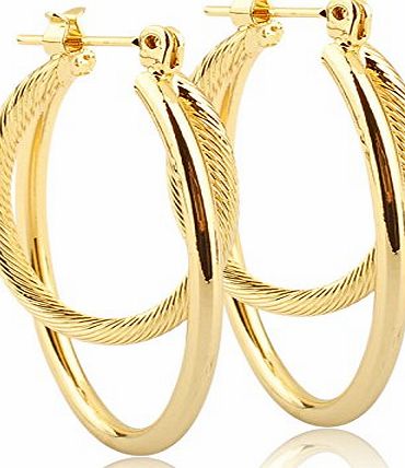 KEB1 14ct Gold Hoop Earrings Two Rings Hooped Earrings for Women