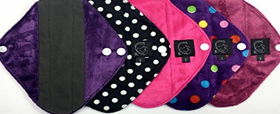 Kernow Kloth MIXED 5 Pack PINK COLLECTION - PANTY LINER / LIGHT FLOW - Cloth Sanitary Pads (CSP), Bamboo CHARCOAL, Minkee / MINKY, Washable Reusable Period Protection, Menstrual Products, Mama Towel, Sanitary Napk