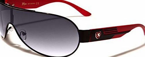 Khan Logan Mens Ladies Designer Aviator Sunglasses with Polar Eyes microfibre pouch - Full UV400 protection (Black amp; red frame with smoke lens)