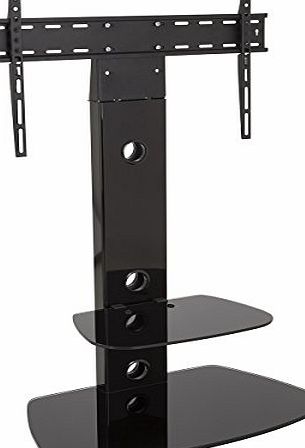 King Black Cantilever TV Stand With Wall Mount and Glass Shelves - LCD, LED, Plasma TVs Up To 55`` inch
