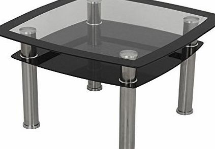 King Black Silk Screen Tempered Glass Lamp Table 50cm Wide Shelf Chrome Leg