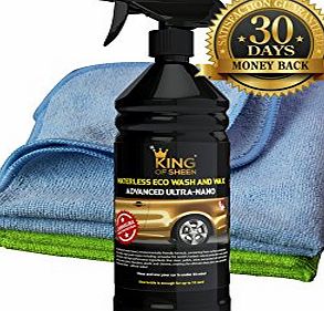 King of Sheen , WATERLESS CAR WASH AND WAX KIT WITH CARNAUBA WAX, 1LITRE   2 PROFESSIONAL MICROFIBRE CLOTHS ECO FRIENDLY PRODUCT, IDEAL FOR WINTER CAR CARE, ( NO MORE COLD WET HANDS!!! )