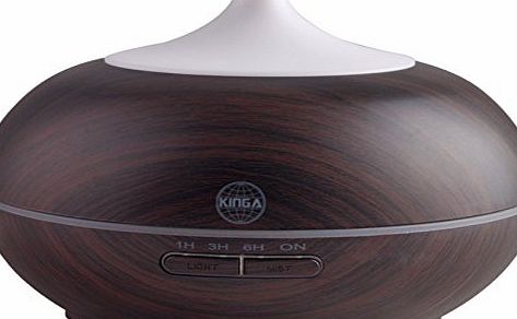 KINGA Aroma Diffuser 300ML Essential oil Diffuser Electric Ultrasonic Humidifier Aromatherapy Cool Mist Humidifier, Air Purifier, 7 Color LED light 4 Modes Timer Classic Deep-Wood Grain, Whisper-Quiet