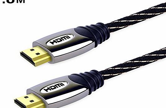 Kinps HDMI cable, Kinps 18 Gbps Ethernet HDMI Cable(1.8m), HDMI cable 4K with Gold and Black Thick Nylon Braided Cable, HDMI cable v2.0/1.4a, 3D and HDTV Data and audio Transmission.