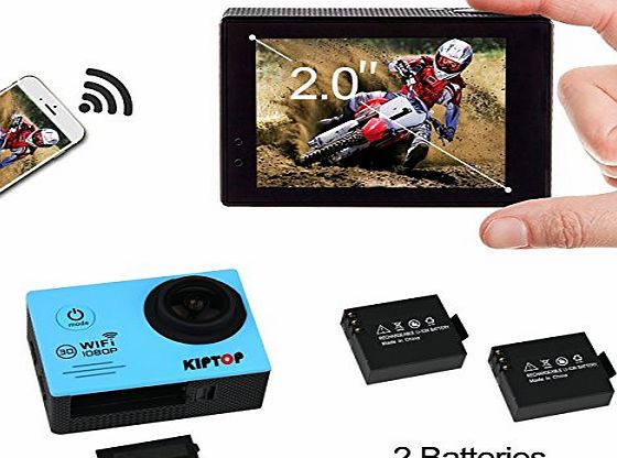 KIPTOP WIFI 12MP 2 inches LCD 1080P HD 30 Meters Underwater Camera with 2 Improved Batteries and FREE Accessories Time Lapse and Slow Motion Video Recording