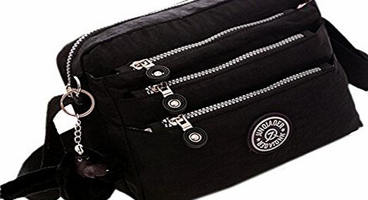 KISS GOLD Multiple Pockets Sporty Travel Mini Shoulder Bag Cross Body Bag (Black)