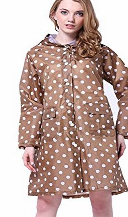 KK Miler Lightweight Thin Female Waterproof Poncho Long Packable Hooded Raincoat Foldable Rain Cape Stylish Mac (38`` brown white dot)
