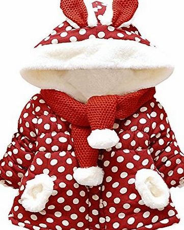 KKia Baby Girls Cute Rabbit Ears Hooded Polka Dot Print Winter Warm Coats Jackets Outerwear