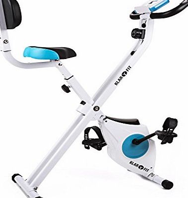 Klarfit Azura Folding Comfort Exercise Bicycle (Heart Rate Monitor, Max Load 120kg, 8 Level Adjustable Resistance) White/Blue