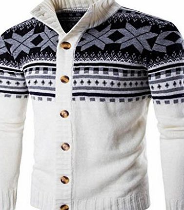 Koly_Men Sweater Anglewolf Men s Hooded Nail Wind Neck Sweater Coat (L, White)