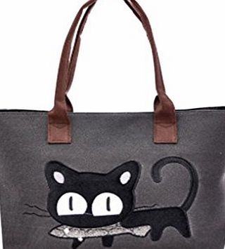 Kolylong New Fashion Women Shoulder Bag Canvas Bag Cute Cat Bag Office Lunch Bag (Dark Gray)