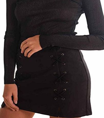 Kolylong Women Bandage Suede Fabric Mini Skirt Slim Seamless Stretch Tight Short Skirt (M, Black)