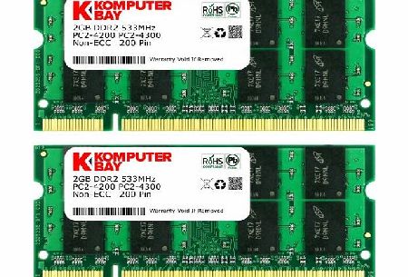 Komputerbay 4GB 2X 2GB DDR2 533MHz PC2-4200 PC2-4300 DDR2 533 (200 PIN) SODIMM Laptop Memory