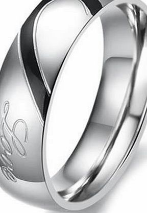  Jewellery Lovers Mens Ladies Heart Shape Titanium Stainless Steel Promise Ring ``Real Love`` Couples Engagement Wedding Bands, Colour Silver Black, for Him, Mens, Size Z (with Gift Bag)
