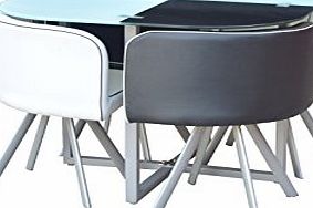 KOSY KOALA GLASS DINING TABLE AND 4 FAUX LEATHER CHAIRS,SPACE SAVER, BLACK AND WHITE