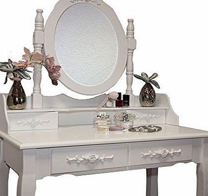 KOSY KOALA White Rose Dressing Table Makeup Desk dresser with Stool, 4 Drawers and Oval Mirror Bedroom furniture