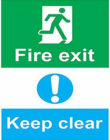 KPCM Display Fire Exit Keep Clear A4 Plastic Fire Door Sign - Mandatory, Emergency, Safety
