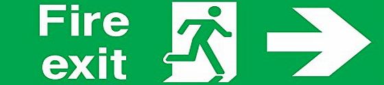 KPCM Display Fire exit right safety sign - Self adhesive sticker 300mm x 100mm
