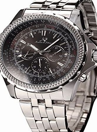 Ks Imperial Day Date 24Hours Automatic Mechanical Mens Stainless Steel Band Wrist Watch KS140