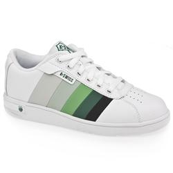 Male Davock T Leather Upper Fashion Trainers in White and Green
