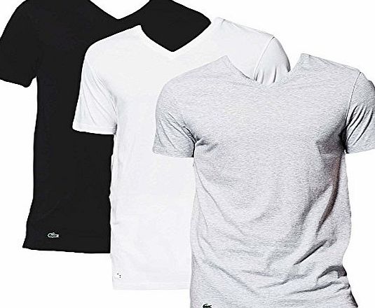 Lacoste Essentials Supima Cotton 3-Pack V-Neck T-Shirt, Black/Grey/White Multicoloured Large