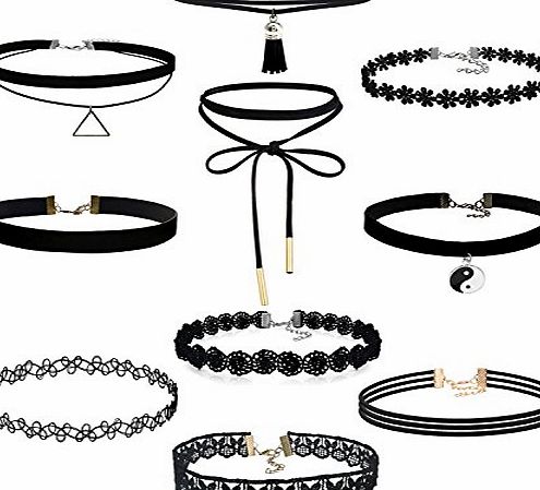 Lantch Lace Collar Stretch Velvet Claasic Gothic Necklace for Women, Teen Girls, Multi-style(10 pieces)