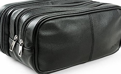 Lavievert Genuine Leather Toiletry Bag Grooming Shaving Accessory Dopp Kit Portable Travel Organizer with Three-layered Storage Sections amp; Handle Strap