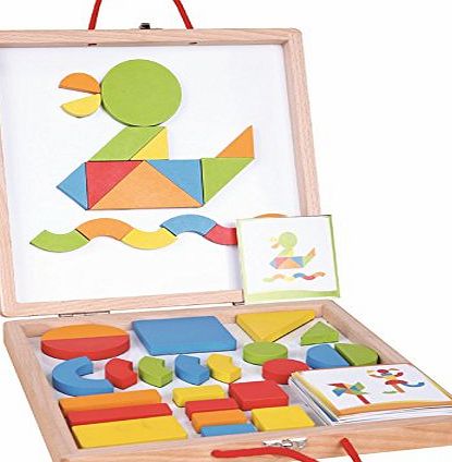 LELIN  Wooden 2 in 1 Childrens Magnetic Building Blocks and Cards